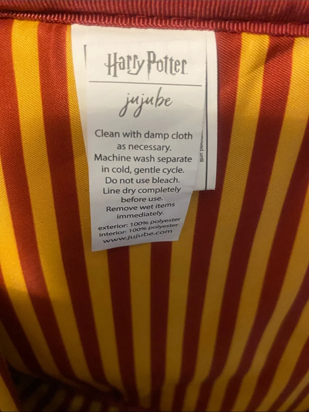 Ju-Ju-Be Harry Potter Lined Backpack — Red and Yellow Striped Interior